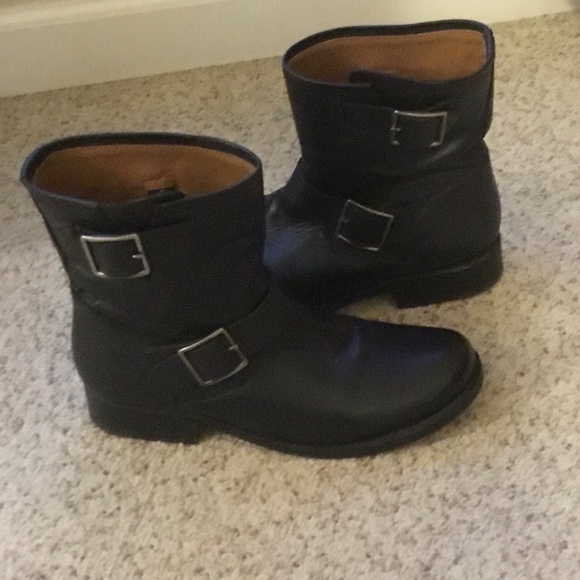 Frye Black Leather Ankle Boots with Buckles - Picture 3 of 5
